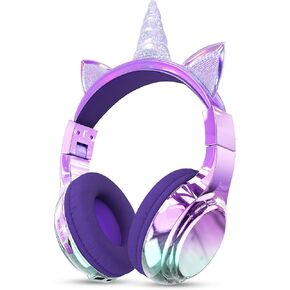 QearFun Kids Cat Ear Bluetooth Headphones, 60H, 74/85/94dB Volume Limit | For school with mic, fast charging, foldable design, wired mode, Wireless headphones for kids, girls boys, tablet, travel in Kuwait
