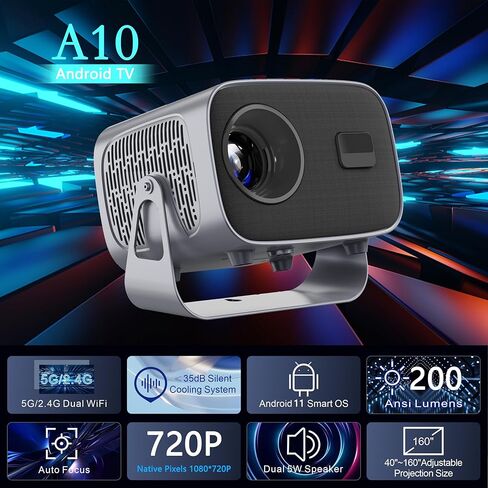 Projector 4K Support, Smart Mini Projector with Wifi6 and Bluetooth, 300ANSI Electric Focus, Auto Keystone Correction for Home Theater, Compatible with IOS/Android/HDMI/USB in Kuwait