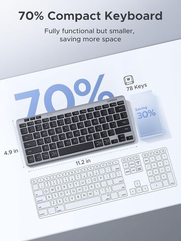 Ugreen K551 Slim Wireless Wireless Bluetooth 78Keys لوحة مفاتيح ، تبديل مجاني من 3 أجهزة مع Bluetooth و 2.4 جم ، متوافق مع Windows/MacOS/iOS/Android ، يعمل مع MacBook ، Lenovo ، HP in Saudi Arabia