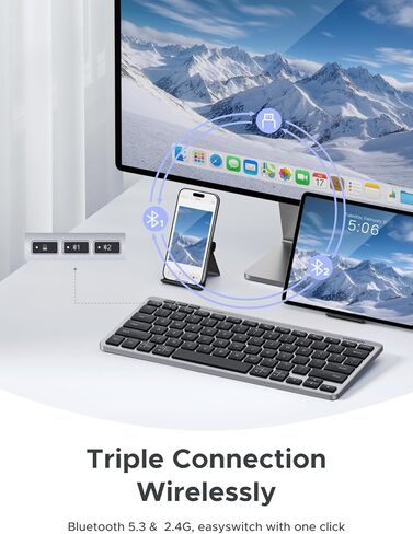 Ugreen K551 Slim Wireless Wireless Bluetooth 78Keys لوحة مفاتيح ، تبديل مجاني من 3 أجهزة مع Bluetooth و 2.4 جم ، متوافق مع Windows/MacOS/iOS/Android ، يعمل مع MacBook ، Lenovo ، HP in Saudi Arabia