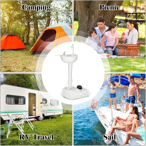 Giantex Portable Camping Sink with Soap Dispenser and Towel Holder, 19L Water Capacity with Rolling Wheels and Foot Pump for Outdoor Events, Gatherings, Camping, Portable Hand Wash Basin Stand in Saudi Arabia