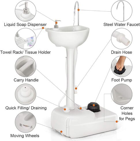 Giantex Portable Camping Sink with Soap Dispenser and Towel Holder, 19L Water Capacity with Rolling Wheels and Foot Pump for Outdoor Events, Gatherings, Camping, Portable Hand Wash Basin Stand in Saudi Arabia