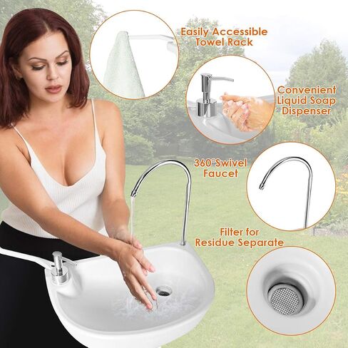 Giantex Portable Camping Sink with Soap Dispenser and Towel Holder, 19L Water Capacity with Rolling Wheels and Foot Pump for Outdoor Events, Gatherings, Camping, Portable Hand Wash Basin Stand in Saudi Arabia
