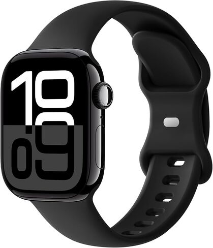 Sport Band Compatible with Apple Watch 38mm 40mm 41mm 42mm 44mm 45mm 46mm 49mm, Soft Silicone Replacement Strap Wristbands for iWatch Series 10/9/8/7/6/5/4/3/2/1 Ultra SE Women Men, Black in Saudi Arabia
