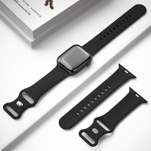 Sport Band Compatible with Apple Watch 38mm 40mm 41mm 42mm 44mm 45mm 46mm 49mm, Soft Silicone Replacement Strap Wristbands for iWatch Series 10/9/8/7/6/5/4/3/2/1 Ultra SE Women Men, Black in Saudi Arabia