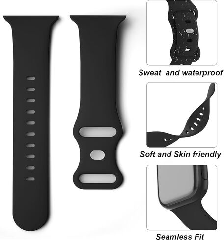 Sport Band Compatible with Apple Watch 38mm 40mm 41mm 42mm 44mm 45mm 46mm 49mm, Soft Silicone Replacement Strap Wristbands for iWatch Series 10/9/8/7/6/5/4/3/2/1 Ultra SE Women Men, Black in Saudi Arabia