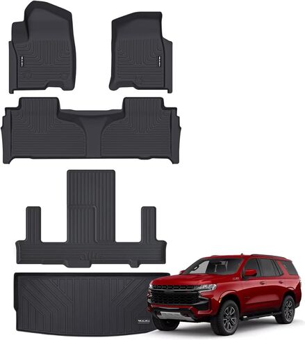 سجادات أرضية NIKALAIKA وبطانة شحن لسيارة 2021-2024 شيفروليه/تشيفي تاهو/جي إم سي يوكون مع مقاعد دلو الصف الثاني (ليست من أجل يوكون XL) مجموعة كاملة من مطاط TPE للحماية من الطقس مجموعة كاملة من بطانات أرضية السيارات in Kuwait