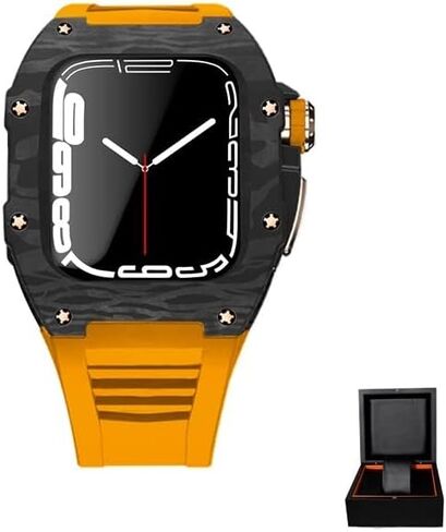 مجموعة تعديل علبة ألياف ألياف الكربون لسبائك Apple Watch 7 45 مم حزام مطاطي للفلور لـ IWatch 6 SE 5 4 44 ملم in Kuwait