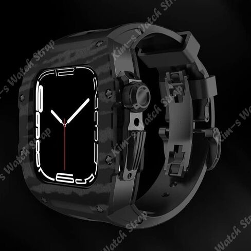 مجموعة تعديل علبة ألياف ألياف الكربون لسبائك Apple Watch 7 45 مم حزام مطاطي للفلور لـ IWatch 6 SE 5 4 44 ملم in Kuwait