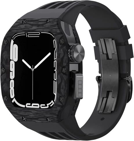 مجموعة التعديل الفاخرة لـ Apple Watch 8 7 45mm Band & Case ， لـ IWatch Series 6 SE 5 4 44mm Carbon Case Rubber Strap Strap Mod Watchbands in Kuwait