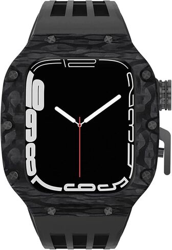 مجموعة التعديل الفاخرة لـ Apple Watch 8 7 45mm Band & Case ， لـ IWatch Series 6 SE 5 4 44mm Carbon Case Rubber Strap Strap Mod Watchbands in Kuwait