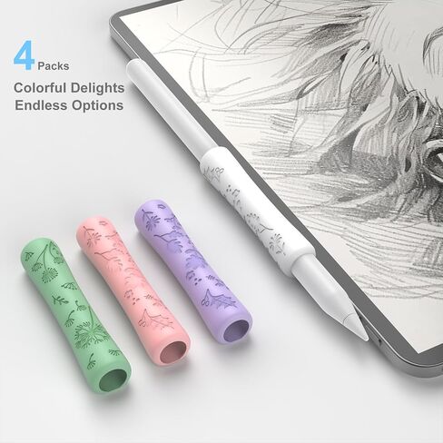 4 حزمة قبضة السيليكون لطيف متوافق مع قبضة Apple Pencil 2nd/Pro/USB-C ، غلاف الواقي للتصميم المريح (أبيض/أخضر/وردي/أرجواني) in Kuwait