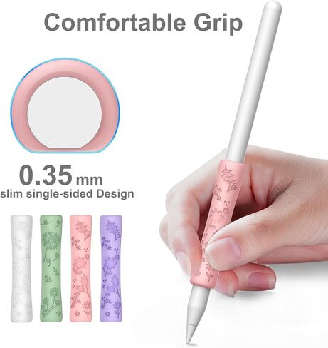 4 حزمة قبضة السيليكون لطيف متوافق مع قبضة Apple Pencil 2nd/Pro/USB-C ، غلاف الواقي للتصميم المريح (أبيض/أخضر/وردي/أرجواني) in Kuwait