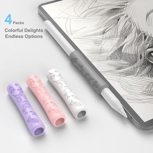 4 حزمة قبضة السيليكون لطيف متوافق مع قبضة Apple Pencil 2nd/Pro/USB-C ، غلاف الواقي للتصميم المريح (أبيض/أخضر/وردي/أرجواني) in Kuwait