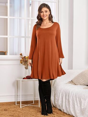 BELAROI Womens Fall Dresses 3/4 Sleeve Casual Swing T-Shirt Dress Plus Size Loose Tunic Dress in Saudi Arabia