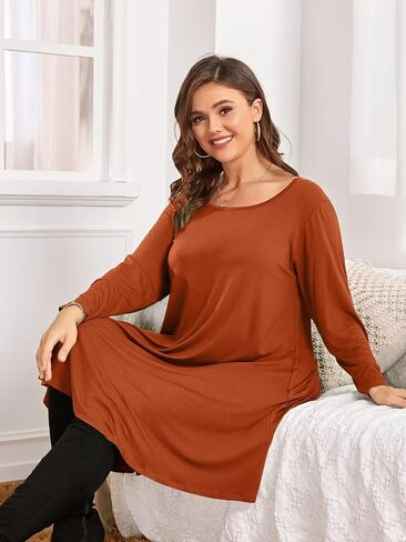 BELAROI Womens Fall Dresses 3/4 Sleeve Casual Swing T-Shirt Dress Plus Size Loose Tunic Dress in Saudi Arabia