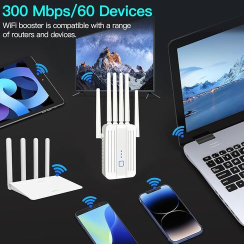 WiFi Extender Signal Booster with 6 Antennas, WiFi Extender with Ethernet Port, WiFi Booster Up to 10000 Sq.ft, WiFi Repeater, More Devices, Internet Extender WiFi Booster for Home, White in Saudi Arabia