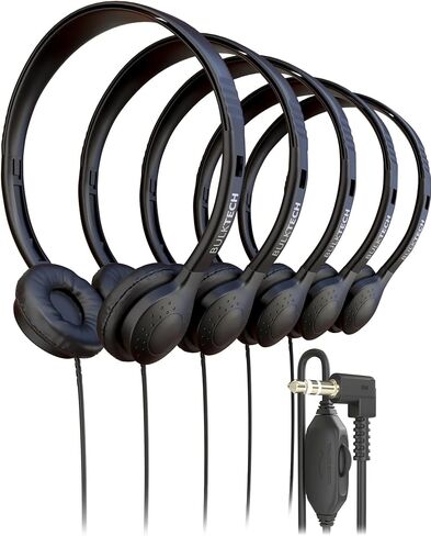 5 Pack Bulk Wired On-Ear Leather Headphones with 3.5mm Connector and Remote Control for Volume, Black in Saudi Arabia