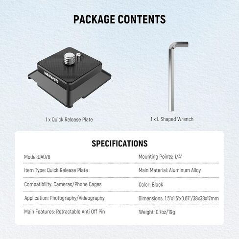 NEEWER Arca Type Quick Release Plate with 1/4" Screw, Camera Tripod Mount Adapter QR Plate Accessory Compatible with DJI RS Series Gimbal Stabilizer Action Camera Phone Cage, UA078 in Saudi Arabia