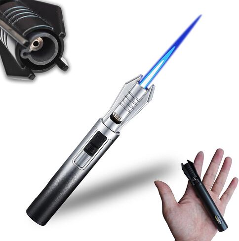Torch Lighter - Windproof Jet Flame Refillable Butane Lighter with Adjustable Flame, Lightsaber Design, Visible Window, for Kitchen, Outdoor(Gas Not Include) (Black & White) in Kuwait