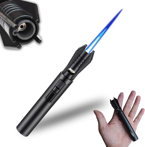 Torch Wighter - Hindproof Jet Flame Dillable Butane Wighter مع لهب قابل للتعديل ، تصميم Lightsaber ، نافذة مرئية ، للمطبخ ، في الهواء الطلق (لا يشمل الغاز) (بالأبيض والأسود) in Kuwait
