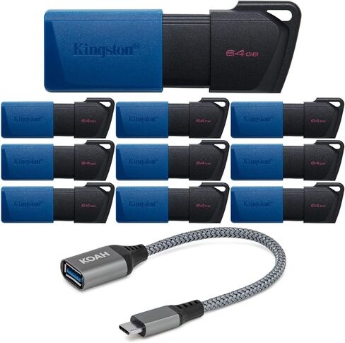Kingston DataTraveler Exodia M 64GB USB 3.2 Flash Drive (10-Pack) Bundle with USB 3.0 to USB-C Adapter (11 Items) in Saudi Arabia