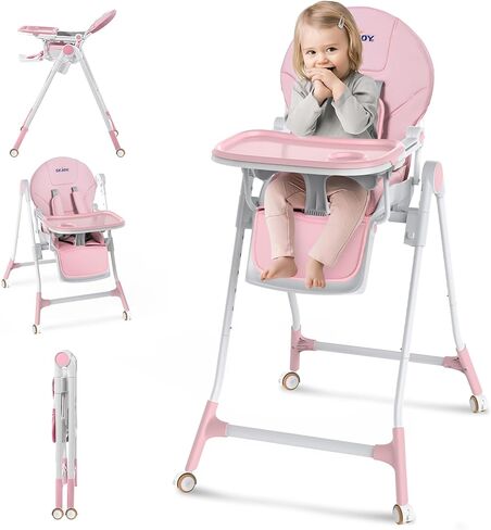 Sejoy High Chair, 3-in-1 High Chairs for Babies and Toddlers, Five Point Seat Belt, with Detachable Wheels & Tray, Adjustable Height & Recline& Footrest Multifunctional Infant Highchairs (Grey) in Kuwait