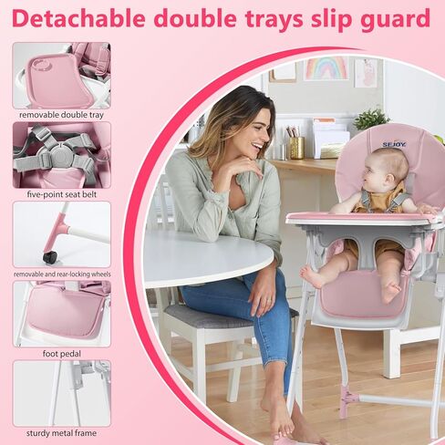 Sejoy High Chair, 3-in-1 High Chairs for Babies and Toddlers, Five Point Seat Belt, with Detachable Wheels & Tray, Adjustable Height & Recline& Footrest Multifunctional Infant Highchairs (Grey) in Kuwait