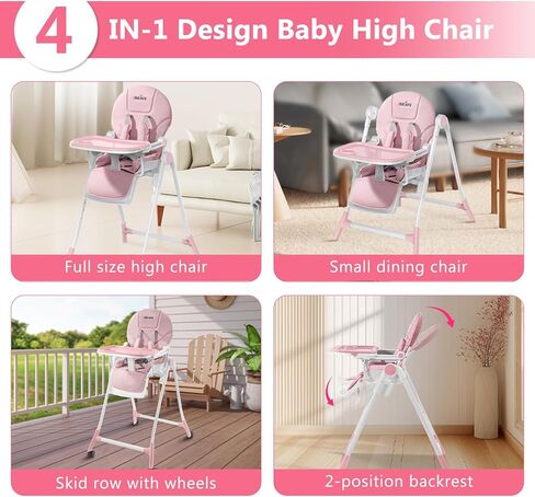 Sejoy High Chair, 3-in-1 High Chairs for Babies and Toddlers, Five Point Seat Belt, with Detachable Wheels & Tray, Adjustable Height & Recline& Footrest Multifunctional Infant Highchairs (Grey) in Kuwait