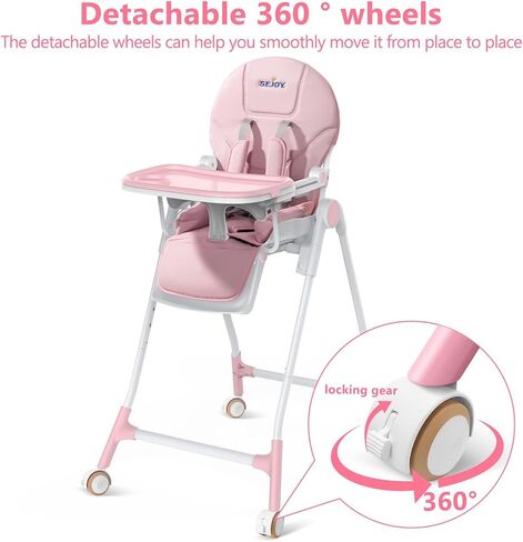 Sejoy High Chair, 3-in-1 High Chairs for Babies and Toddlers, Five Point Seat Belt, with Detachable Wheels & Tray, Adjustable Height & Recline& Footrest Multifunctional Infant Highchairs (Grey) in Kuwait