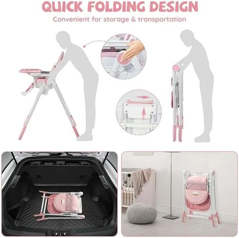 Sejoy High Chair, 3-in-1 High Chairs for Babies and Toddlers, Five Point Seat Belt, with Detachable Wheels & Tray, Adjustable Height & Recline& Footrest Multifunctional Infant Highchairs (Grey) in Kuwait