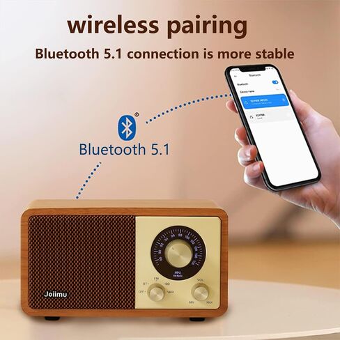 مكبر صوت بلوتوث Radio Vintage ، 2600 مللي أمبير في الساعة راديو معاد شحنه مع هوائي FM مدمج للمطبخ المنزلي وغرفة المعيشة مع مقبض دوار in Saudi Arabia