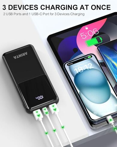 Power Bank Portable Charger 10000mah PD 22.5W ، حزمة بطارية نحيفة مع شاشة LED وإدخال/إخراج USB-C ، متوافق مع iPhone 16 15 14 13 12 ، Galaxy S24 23 22 21 ، أقراص. ، إلخ (أسود) in Saudi Arabia