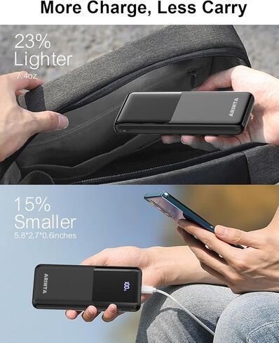 Power Bank Portable Charger 10000mah PD 22.5W ، حزمة بطارية نحيفة مع شاشة LED وإدخال/إخراج USB-C ، متوافق مع iPhone 16 15 14 13 12 ، Galaxy S24 23 22 21 ، أقراص. ، إلخ (أسود) in Saudi Arabia