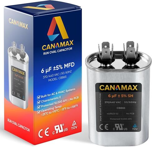 Canamax Premium 6uF mfd ±5% 370-440VAC Oval Run Start Capacitor 50/60 Hz AC Electric - Exact Fit for AC Motor Run or Fan Start and Cool or Heat Pump Air Conditioner in Saudi Arabia