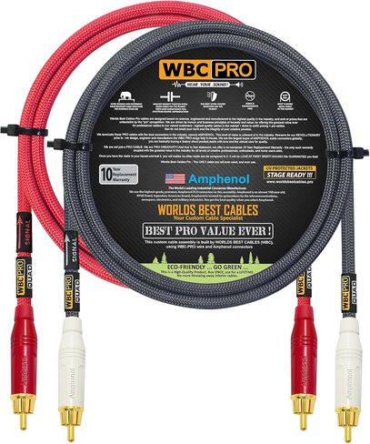 2 Foot RCA Cable Pair - WBC-PRO-Quad Ultra-Silent, Ultra-Flexible, Star-Quad Audiophile & Pro-Grade Audio Interconnect Cable with Amphenol ACPR Gold RCA Plugs - Gray & Red Jacket - Directional in Saudi Arabia