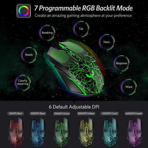 Blade Hawks Gaming Mouse Wired, [Chroma RGB Backlit] [7 Programmable Buttons] [6 DPI Adjustable], Ergonomic Optical Gaming Mice for PC, Computer, Laptop, Desktop, Windows- GM-X6 in Saudi Arabia