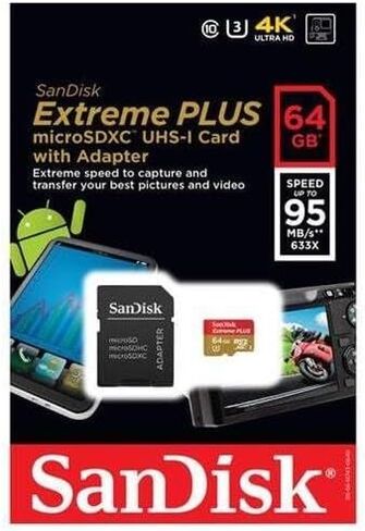 Mandisk Extreme Plus - بطاقة ذاكرة فلاش - 64 جيجابايت - MicroSDXC UHS -I ، الذهب/الأحمر (SDSQXSG -064G -ancma) in Saudi Arabia