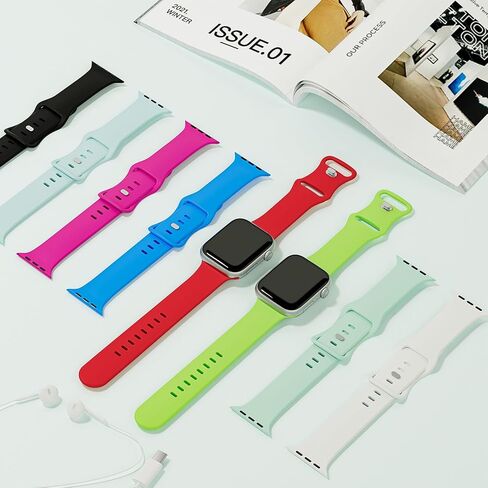 Sport Band Compatible with Apple Watch Bands 40mm 38mm 41mm 42mm 44mm 45mm 49mm Women Men,Soft Silicone Waterproof Replacement Strap for iWatch Bands Series 10 9 8 7 6 5 4 3 2 1 SE Ultra in Kuwait