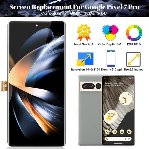 OLED لـ Google Pixel 7 Pro Screen Replacement for Google Pixel 7 Pro LCD Display GP4BC GE2AE LCD Digitizer Screen Assection Black مع إطار (مع وظيفة بصمة) in Saudi Arabia