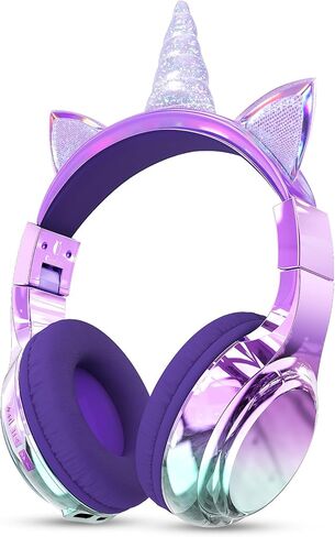 QearFun Kids Cat Ear Bluetooth Headphones, 60H, 74/85/94dB Volume Limit | For school with mic, fast charging, foldable design, wired mode, Wireless headphones for kids, girls boys, tablet, travel in Kuwait