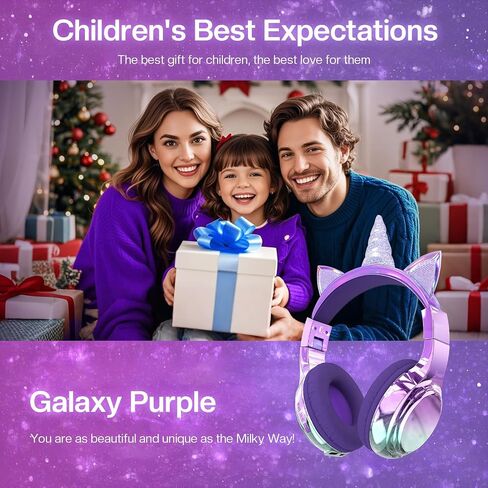 QearFun Kids Cat Ear Bluetooth Headphones, 60H, 74/85/94dB Volume Limit | For school with mic, fast charging, foldable design, wired mode, Wireless headphones for kids, girls boys, tablet, travel in Kuwait