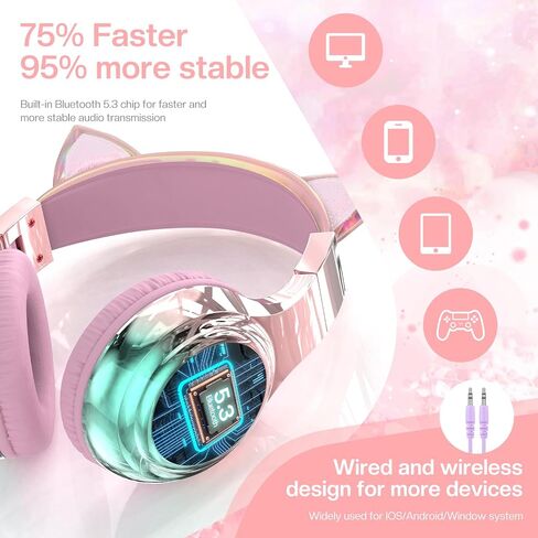 QearFun Kids Unicorn Bluetooth Headphones, 60H Playtime, 3-Level 74/85/94dB Safe Volume Limit, Wireless Headset with Mic for Girls, Bluetooth 5.3, Foldable for School/Travel/Tablet - Purple in Saudi Arabia