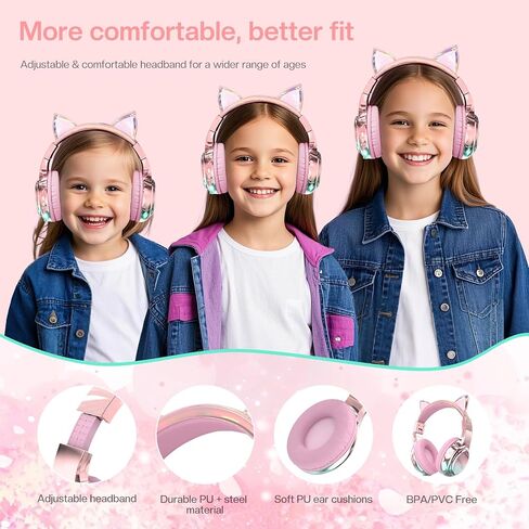 QearFun Kids Unicorn Bluetooth Headphones, 60H Playtime, 3-Level 74/85/94dB Safe Volume Limit, Wireless Headset with Mic for Girls, Bluetooth 5.3, Foldable for School/Travel/Tablet - Purple in Saudi Arabia