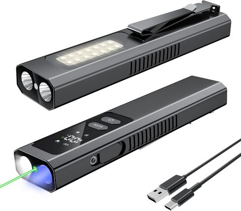 EDC Flashlight 4 in1 Magnetic Flashlight High Lumens Work Light with Green Beam & UV & Warning Light Combo EDC Flashlight Rechargeable LT-010 (Black) in Kuwait