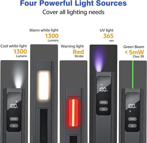 EDC Flashlight 4 in1 Magnetic Flashlight High Lumens Work Light with Green Beam & UV & Warning Light Combo EDC Flashlight Rechargeable LT-010 (Black) in Kuwait