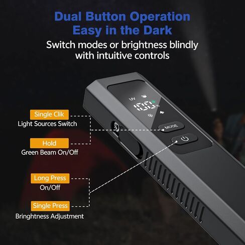 EDC Flashlight 4 in1 Magnetic Flashlight High Lumens Work Light with Green Beam & UV & Warning Light Combo EDC Flashlight Rechargeable LT-010 (Black) in Kuwait
