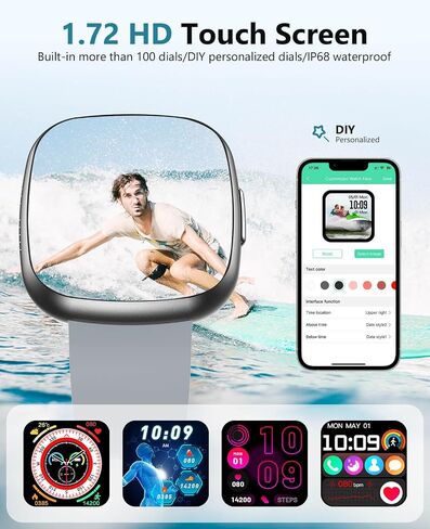 Smart Watch for Women, 1.72" Super Retina HD Display, Fitness Watch with with Sleep Stress, 24/7 Heart Rate HRV Spo2 Monitor, 135 Sports Modes Fitness Tracker, Waterproof Square Watch for Android iOS in Saudi Arabia
