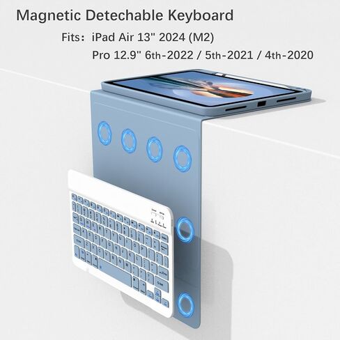 حالة لوحة المفاتيح لـ iPad Air 13 Inch (2024 M2) ، Pro 12.9 6th Gen 2022 [لوحة مفاتيح لاسلكية قابلة للفصل المغناطيسية] Flip Stand Case مع حامل قلم رصاص لـ iPad Pro 12.9 5th/4th 2021/2020 ، Blue in Kuwait