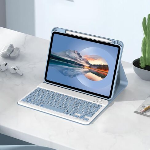 حالة لوحة المفاتيح لـ iPad Air 13 Inch (2024 M2) ، Pro 12.9 6th Gen 2022 [لوحة مفاتيح لاسلكية قابلة للفصل المغناطيسية] Flip Stand Case مع حامل قلم رصاص لـ iPad Pro 12.9 5th/4th 2021/2020 ، Blue in Kuwait